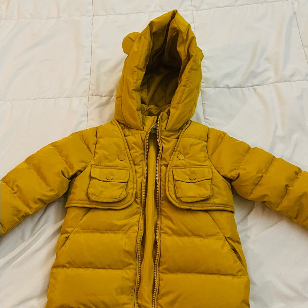 Kids Mustard Hooded Puffer Jacket